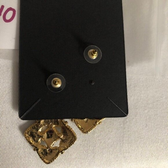 Shiny Green Diamond Filigree Dangle Stud Earrings - Picture 3 of 5